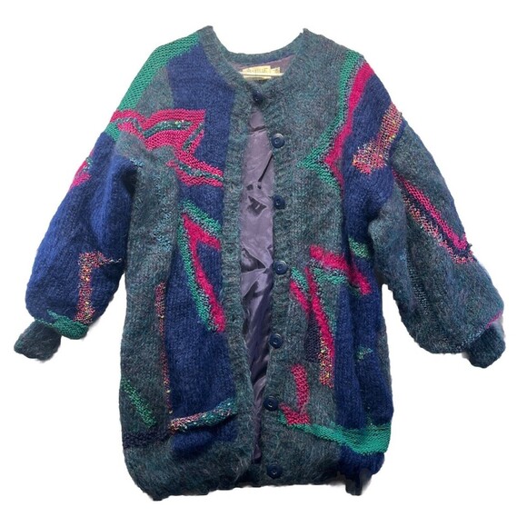 Vintage Femelle Mohair Wool Cardigan Handmade Designer Sweater Size Large 80s - Picture 1 of 6